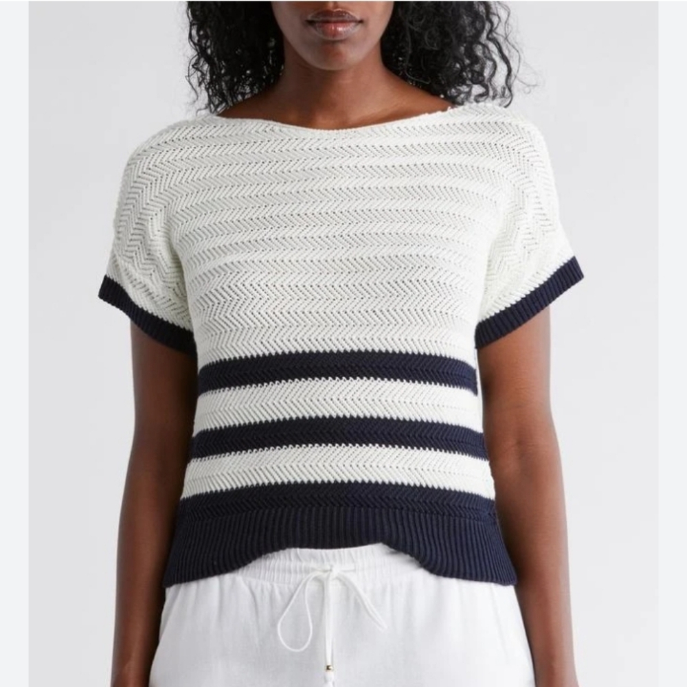 Ellen‎ Tracy Stripe Open Stitch Knit Top